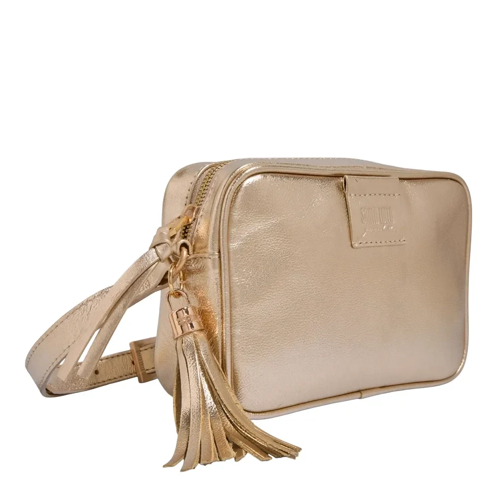 Bolsa Transversal Camera Bag Couro Metalizado Dourado - vista 2 de 3