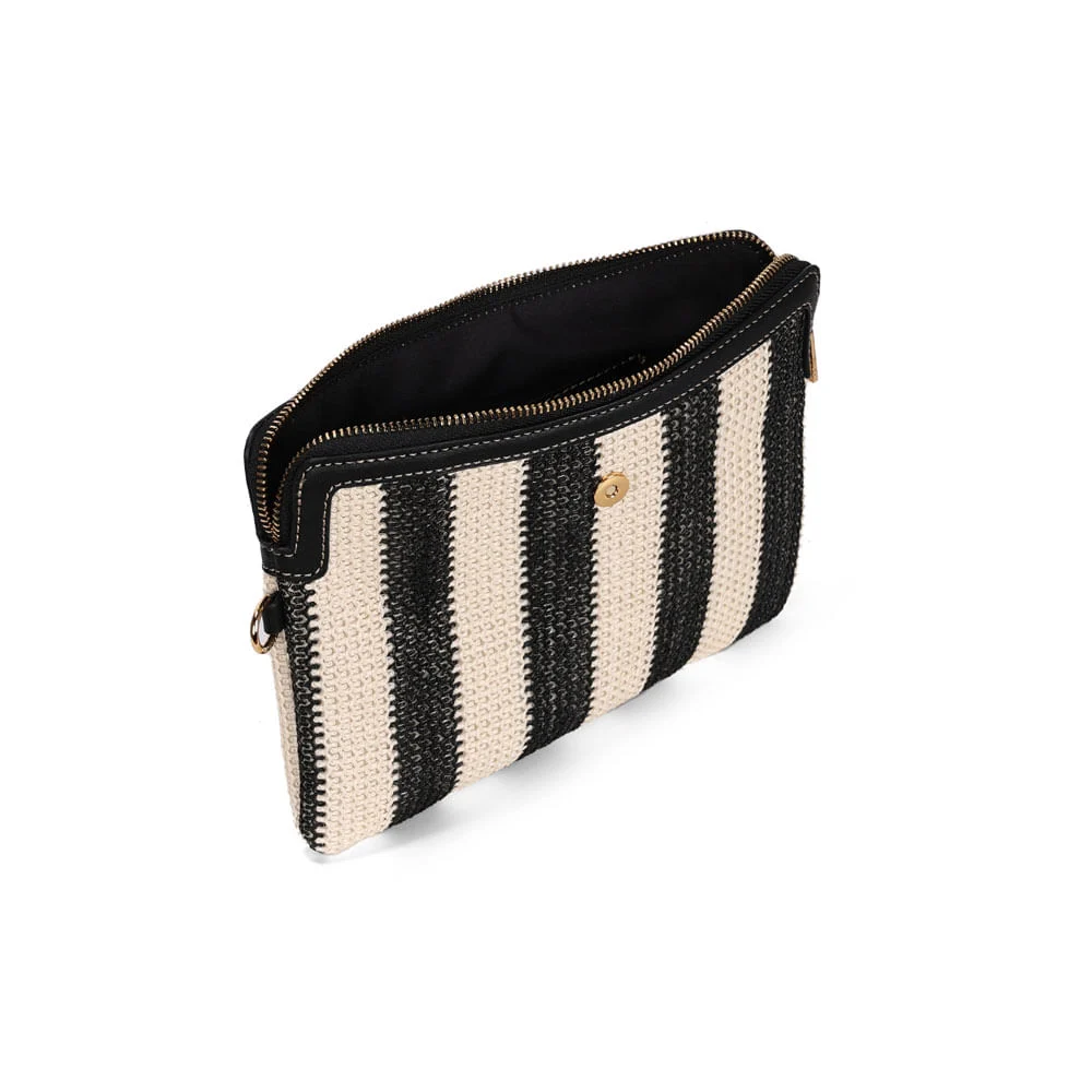 Clutch Tramado Alça De Mão Listrada Preta e Branco - vista 3 de 4