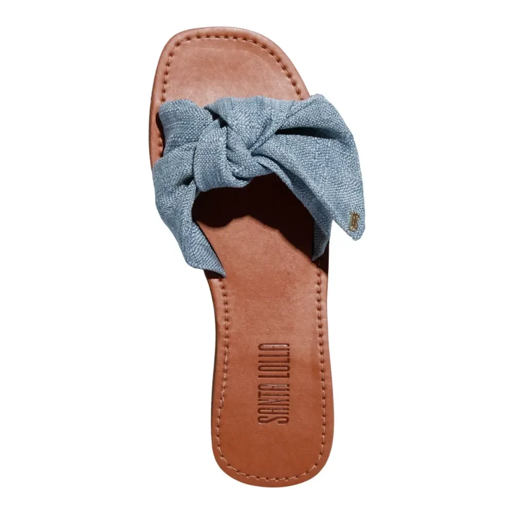 Rasteira Laço Washed Jeans Azul Blue - vista 4 de 4