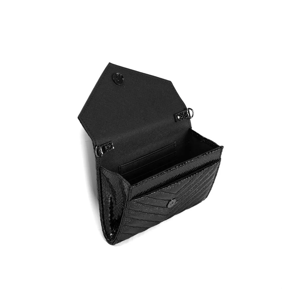 Bolsa Carteira Material Metalizado Preto Alça Transversal - vista 3 de 3