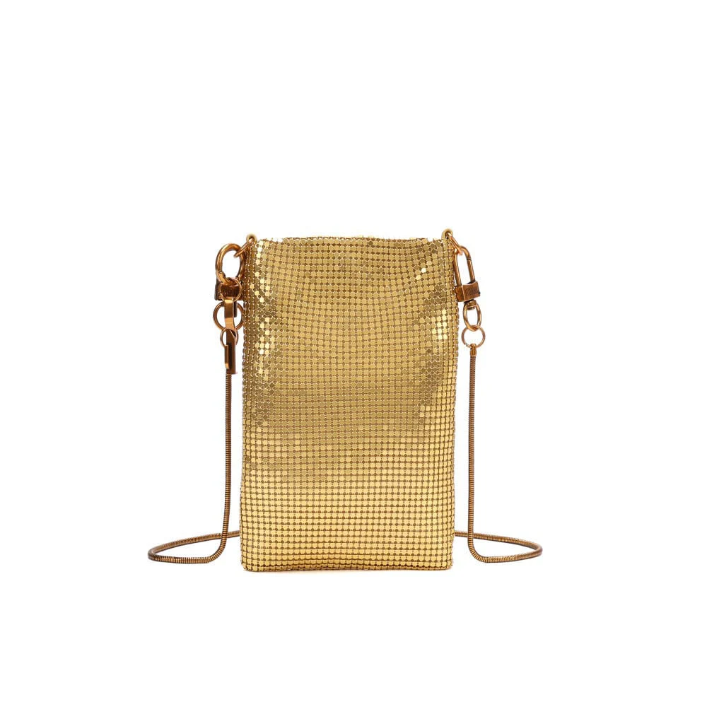 Bolsa Porta Celular Malha Metal Dourado Alça Transversal - vista 2 de 6