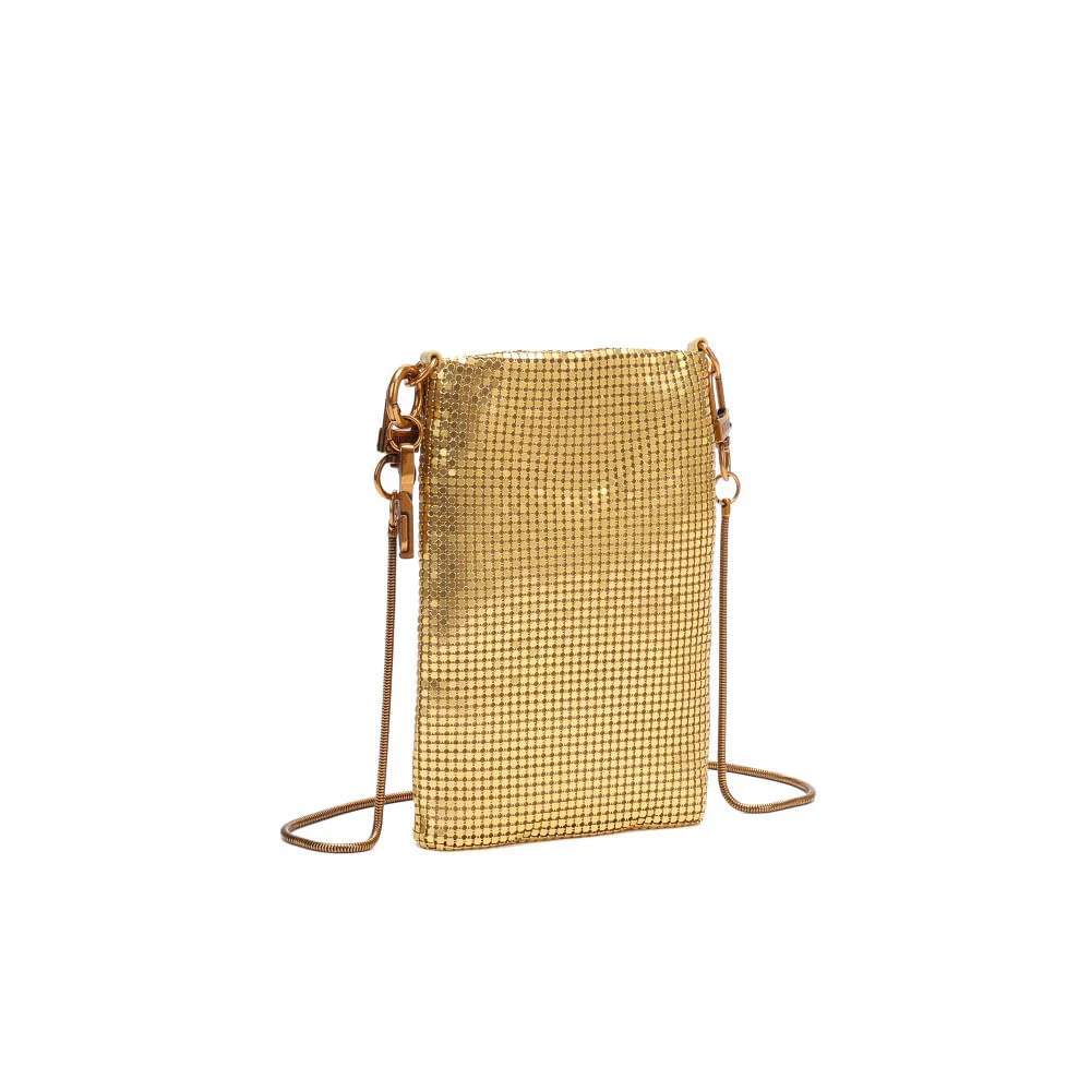 Bolsa Porta Celular Malha Metal Dourado Alça Transversal - vista 3 de 6