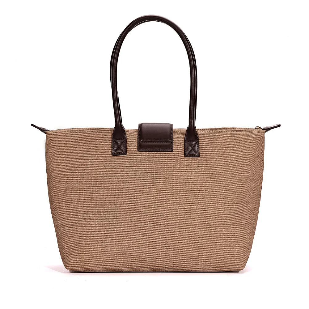 Bolsa Shopper Material Canvas Marrom Dark Alça de Ombro - vista 4 de 6