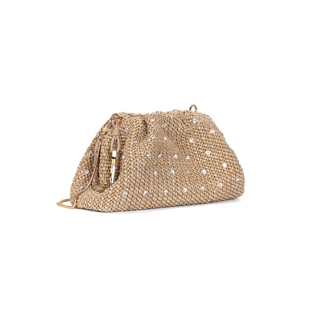 Bolsa Pouch Tramado Alça Tiracolo Bege Brilho - vista 2 de 3