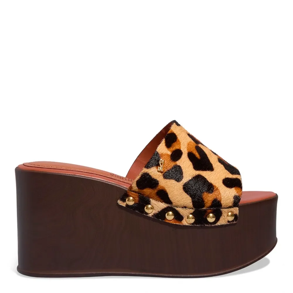 Tamanco Plataforma Couro Animal Print Onça - vista 3 de 5