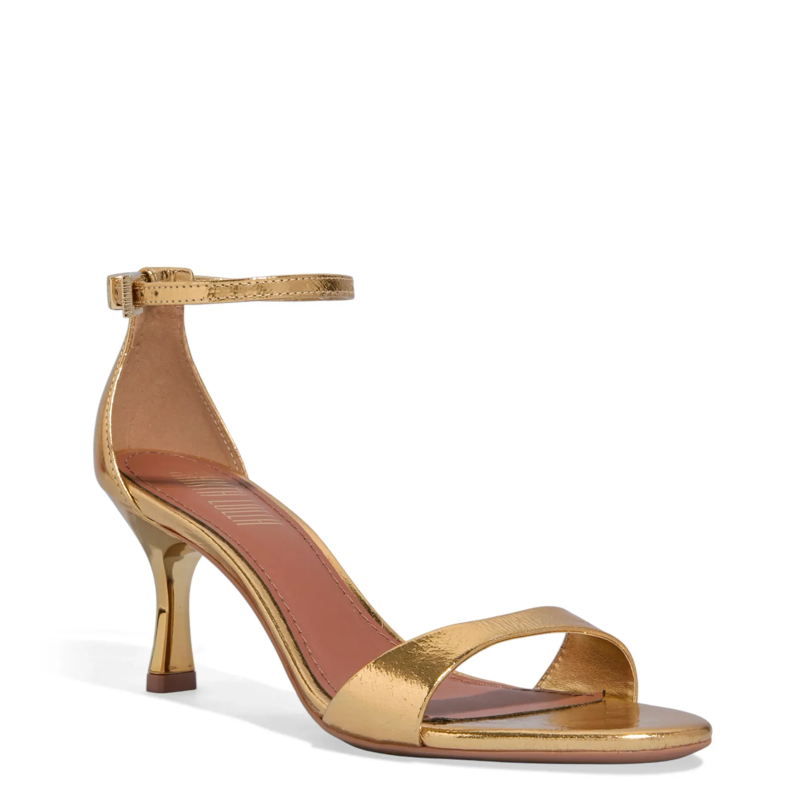 Sandália Couro Metalizado Dourado Salto Fino - vista 3 de 3