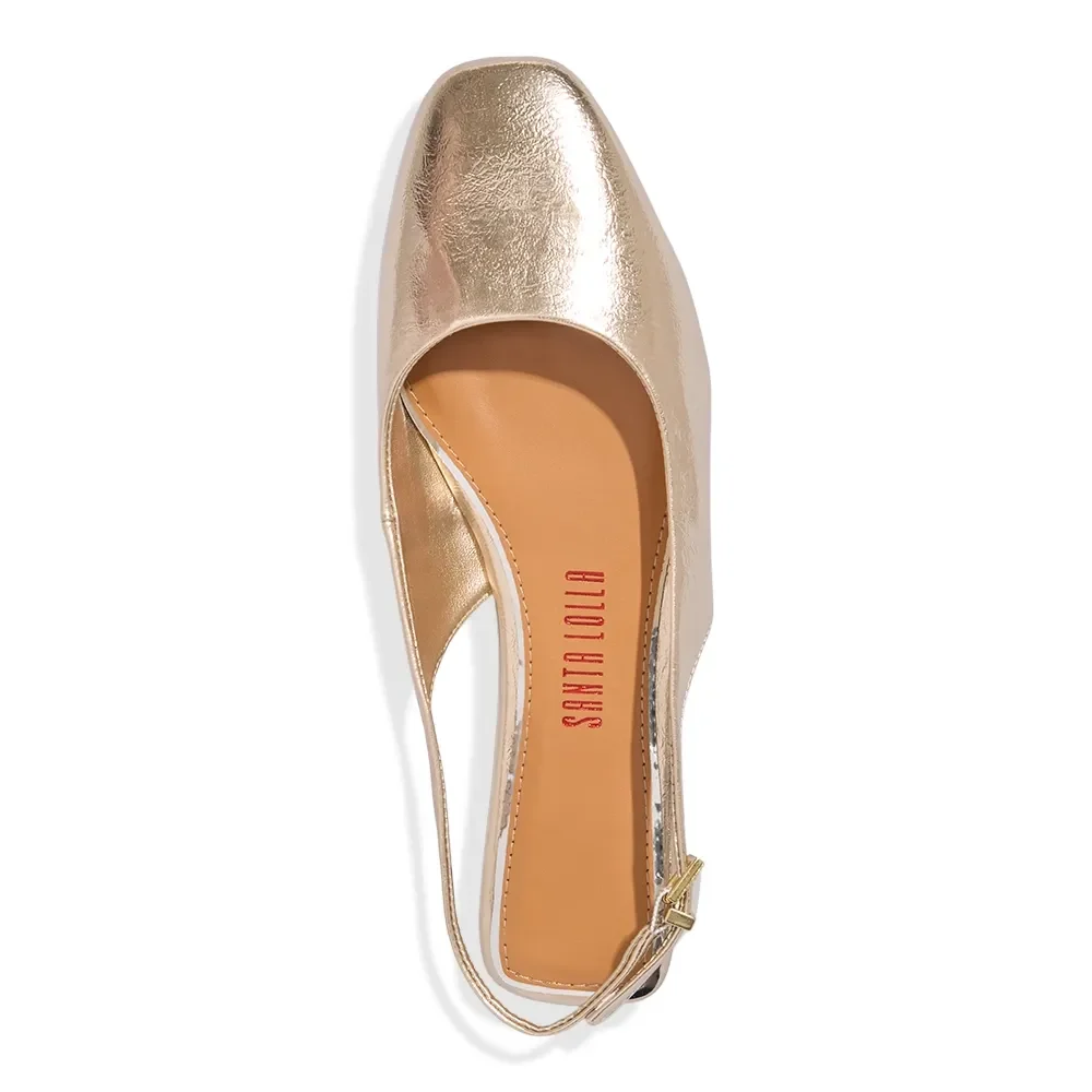 Sapatilha Slingback Metalizada Bico Quadrado Dourada - vista 4 de 4