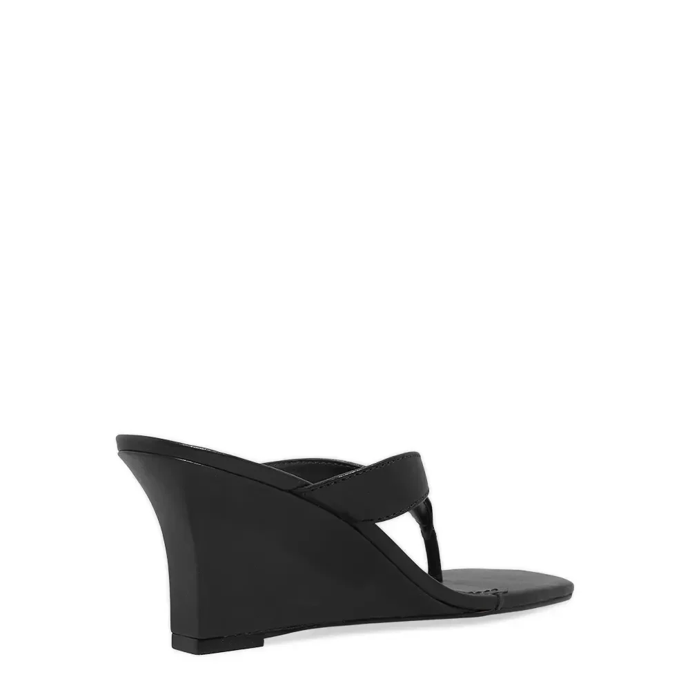 Mule Thong Couro Preto Anabela - vista 3 de 3
