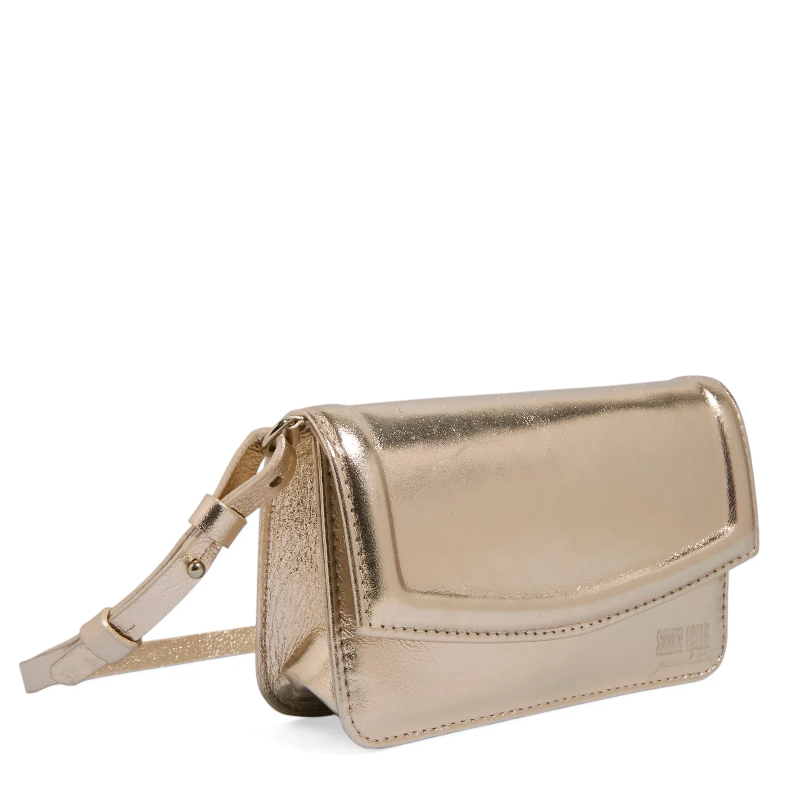 Bolsa Pequena Couro Metalizado Dourado Claro Alça Transversal - vista 2 de 3