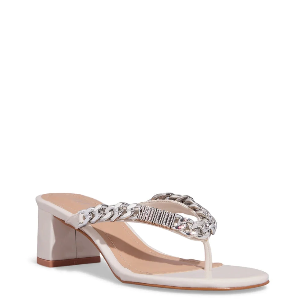 Tamanco Mule De Dedo Verniz Anzeli Off White Salto Bloco Baixo - vista 2 de 4