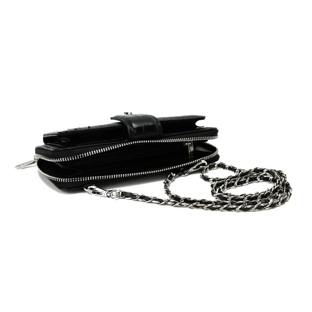 Bolsa Carteira Com Caixa Croco Alça De Ombro Corrente Croco Preta - vista 8 de 8