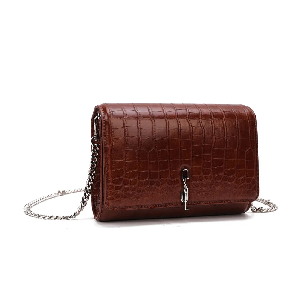Bolsa Carteira Com Caixa Transversal Croco Marrom Terracota - vista 2 de 9
