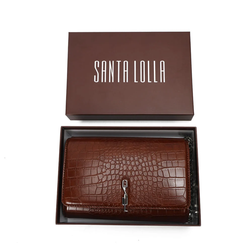 Bolsa Carteira Com Caixa Transversal Croco Marrom Terracota - vista 3 de 9