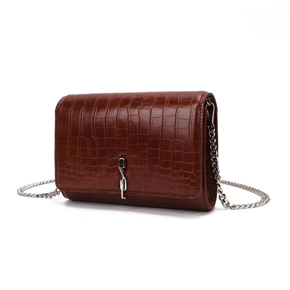 Bolsa Carteira Com Caixa Transversal Croco Marrom Terracota - vista 5 de 9