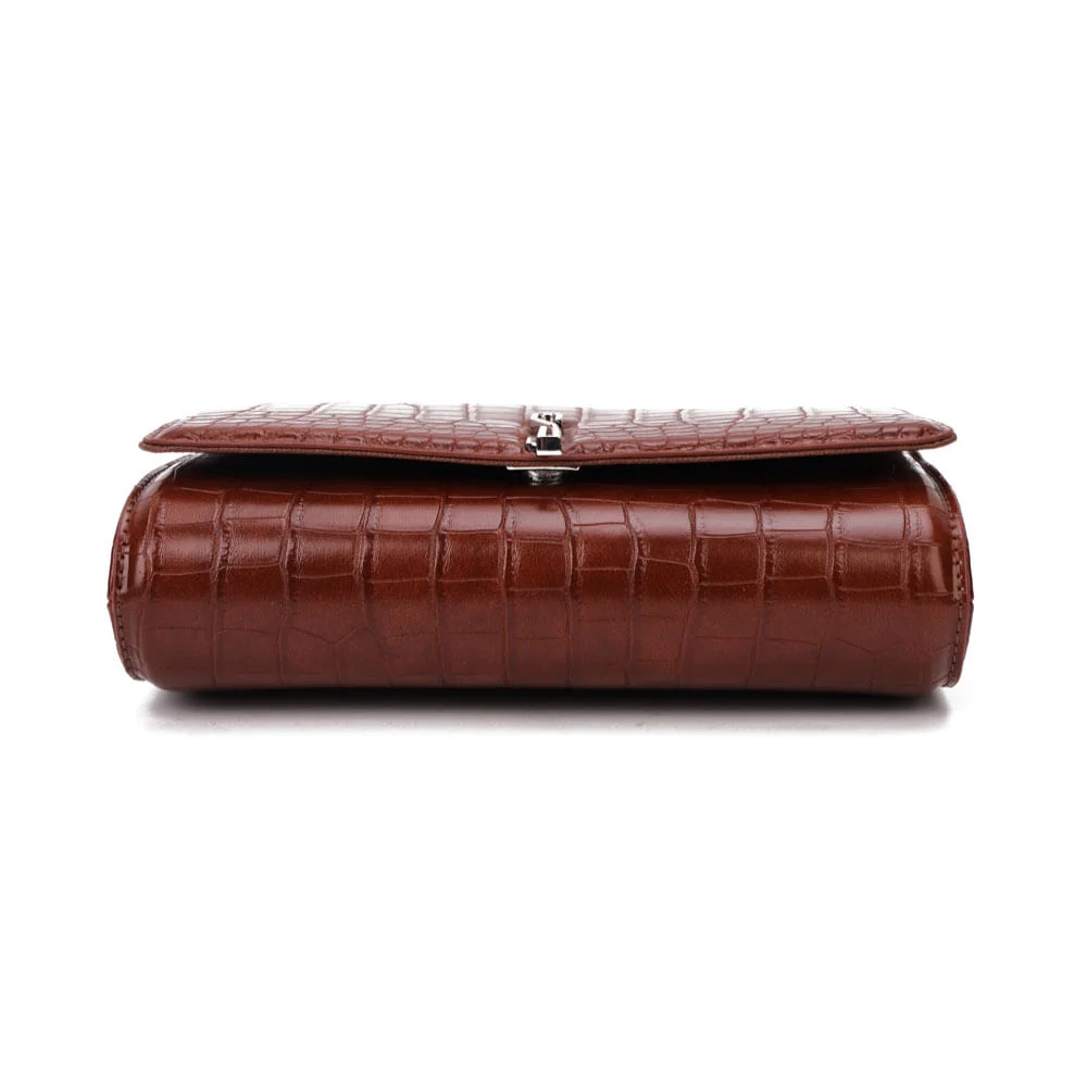 Bolsa Carteira Com Caixa Transversal Croco Marrom Terracota - vista 6 de 9
