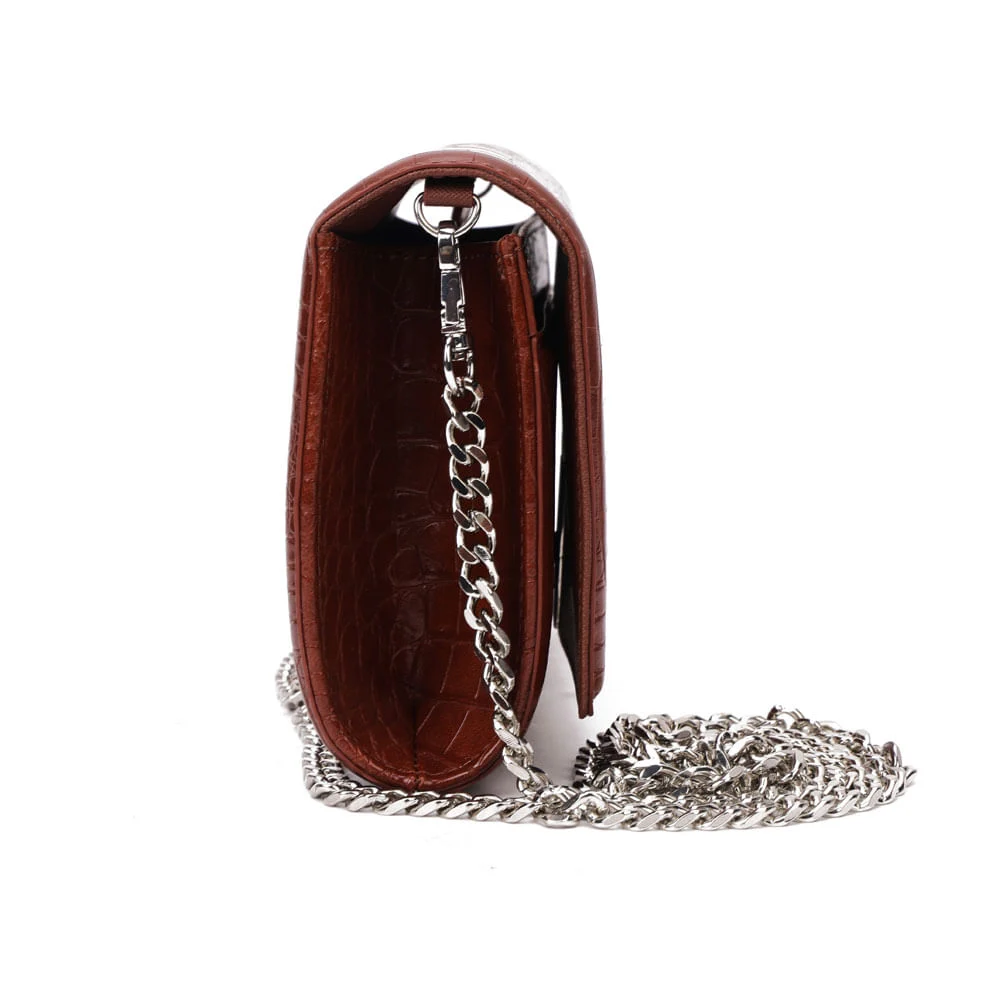 Bolsa Carteira Com Caixa Transversal Croco Marrom Terracota - vista 8 de 9