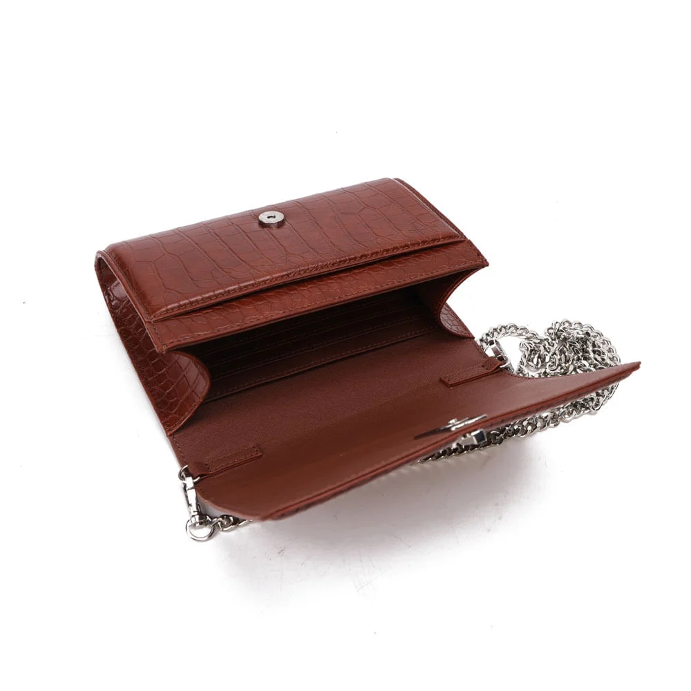 Bolsa Carteira Com Caixa Transversal Croco Marrom Terracota - vista 9 de 9
