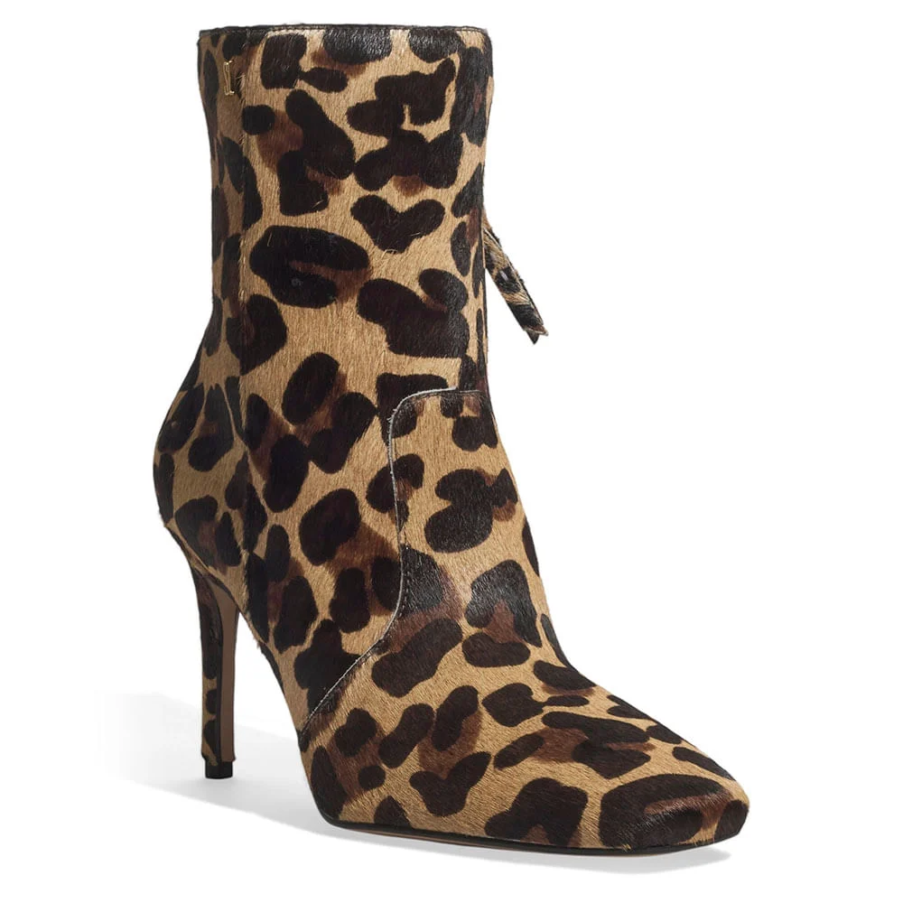 Bota Cano Curto Couro Pelo Salto Fino Animal Print Onça - vista 2 de 3