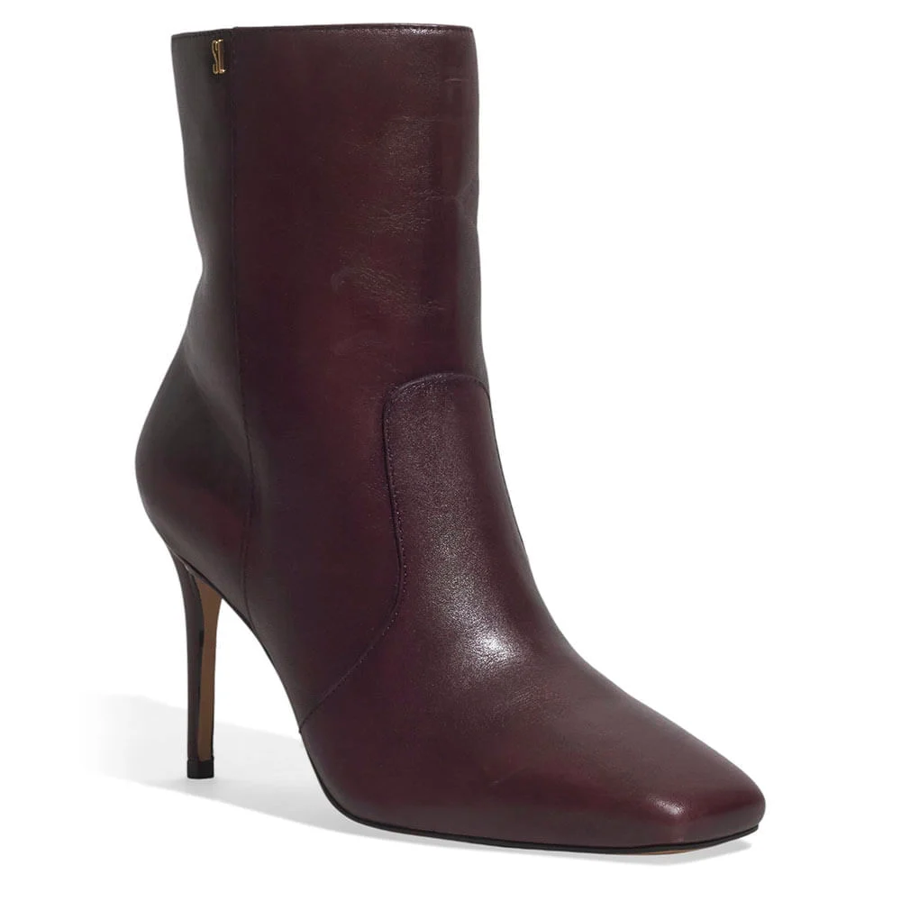 Bota Cano Curto Couro Soft Salto Fino Roxo Berry - vista 2 de 3