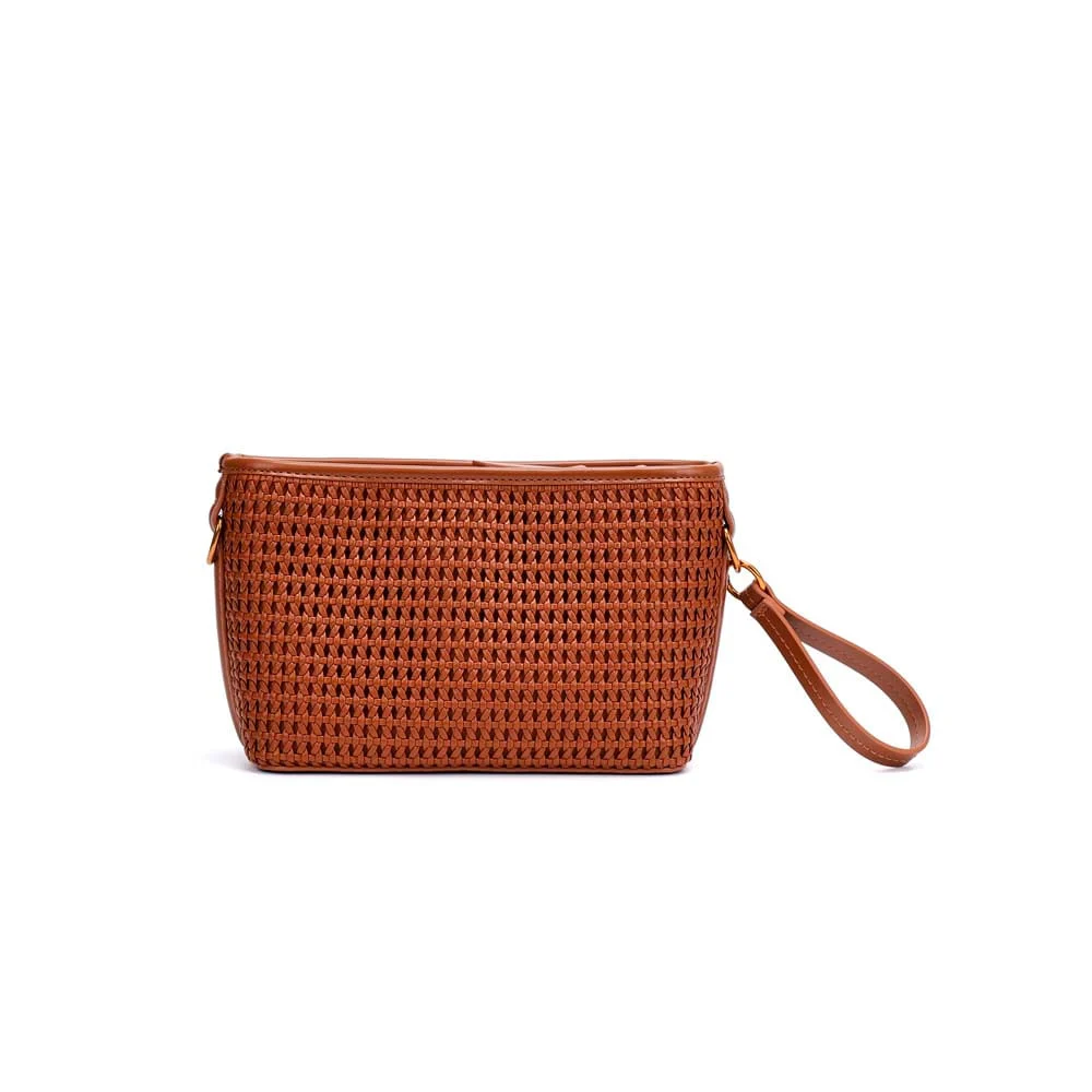 Bolsa Clutch Tressê Marrom Terracota Alça Transversal - vista 3 de 5