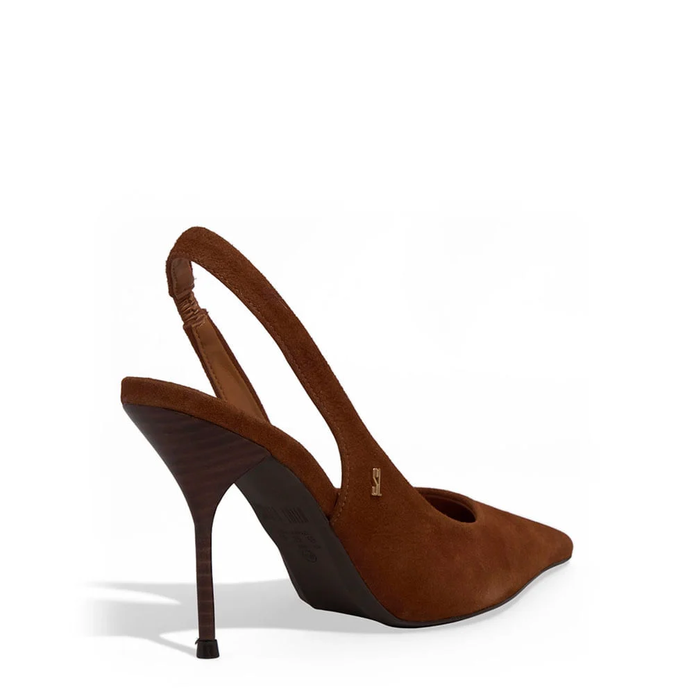 Scarpin Nobuck Marrom Safari Bico Fino Salto Agulha - vista 3 de 3