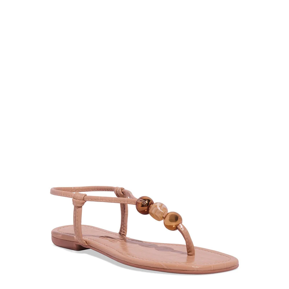 Rasteira Croco Miçangas Bico Quadrado Bege - vista 2 de 4