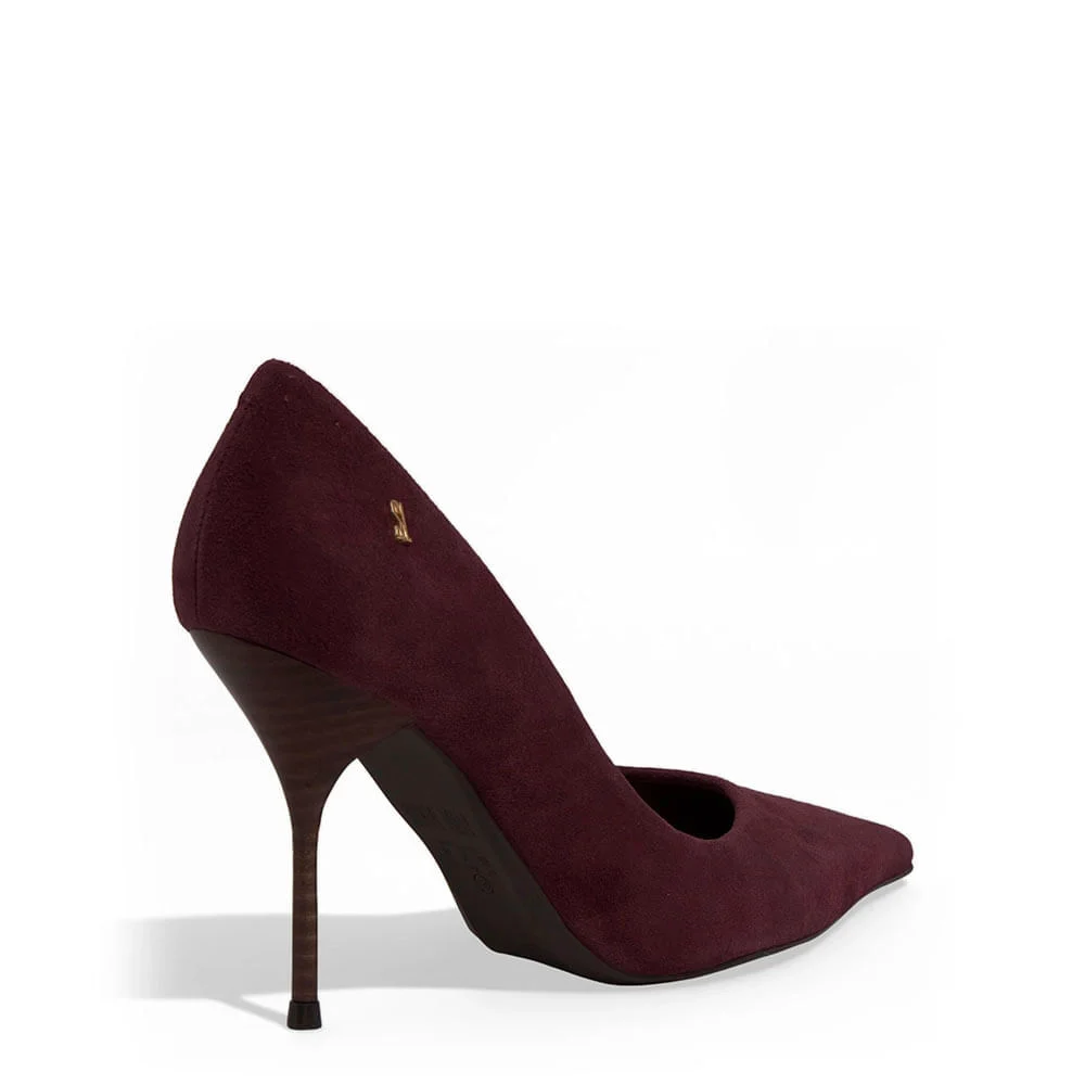 Scarpin Nobuck Roxo Bico Fino Salto Agulha - vista 3 de 3
