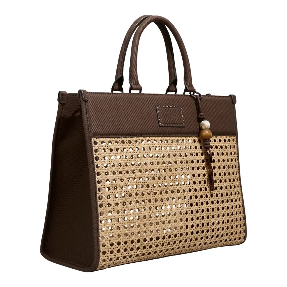 Bolsa Tote Grande Material Canvas Marrom Dark Alça Dupla - vista 3 de 7
