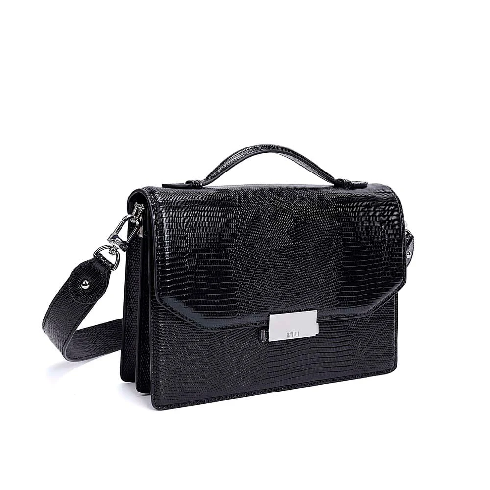 Bolsa Material Lizard Preta Alça Transversal - vista 2 de 7