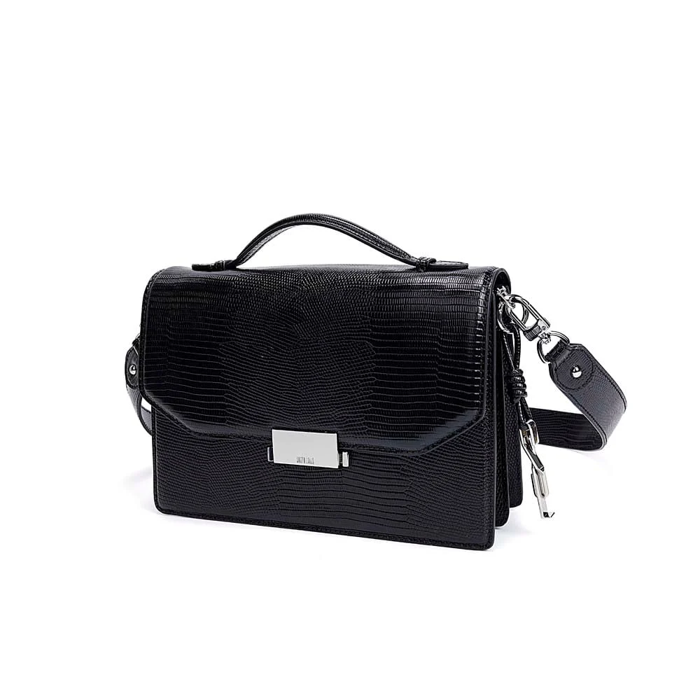 Bolsa Material Lizard Preta Alça Transversal - vista 3 de 7