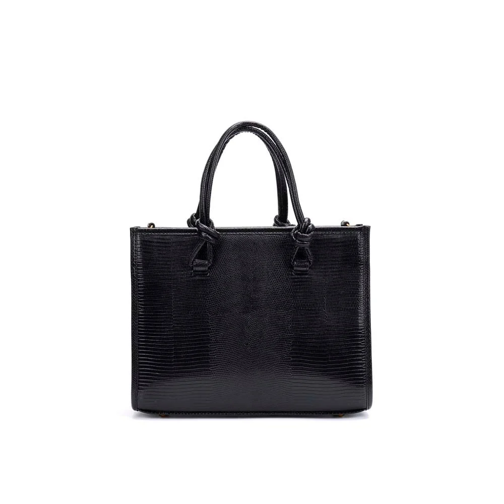 Bolsa Tote Grande Material Lizard Preta Alça Dupla - vista 3 de 5