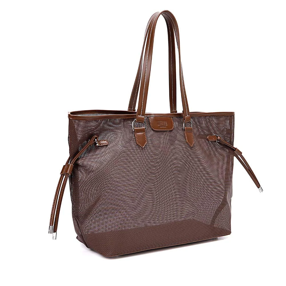 Bolsa Shopper Tela Marrom Dark Alça De Ombro - vista 3 de 9