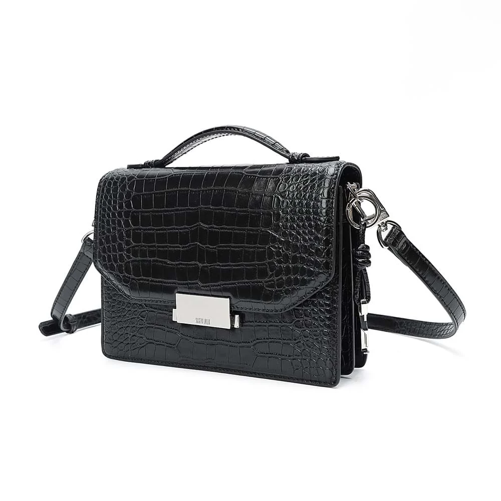 Bolsa Pequena Croco Preta Alça Transversal - vista 3 de 7