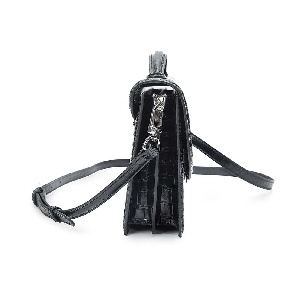 Bolsa Pequena Croco Preta Alça Transversal - vista 4 de 7