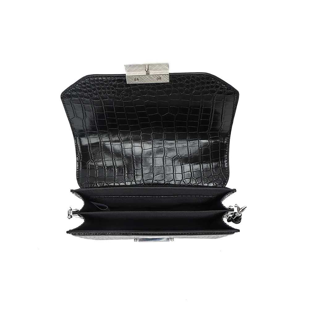 Bolsa Pequena Croco Preta Alça Transversal - vista 7 de 7