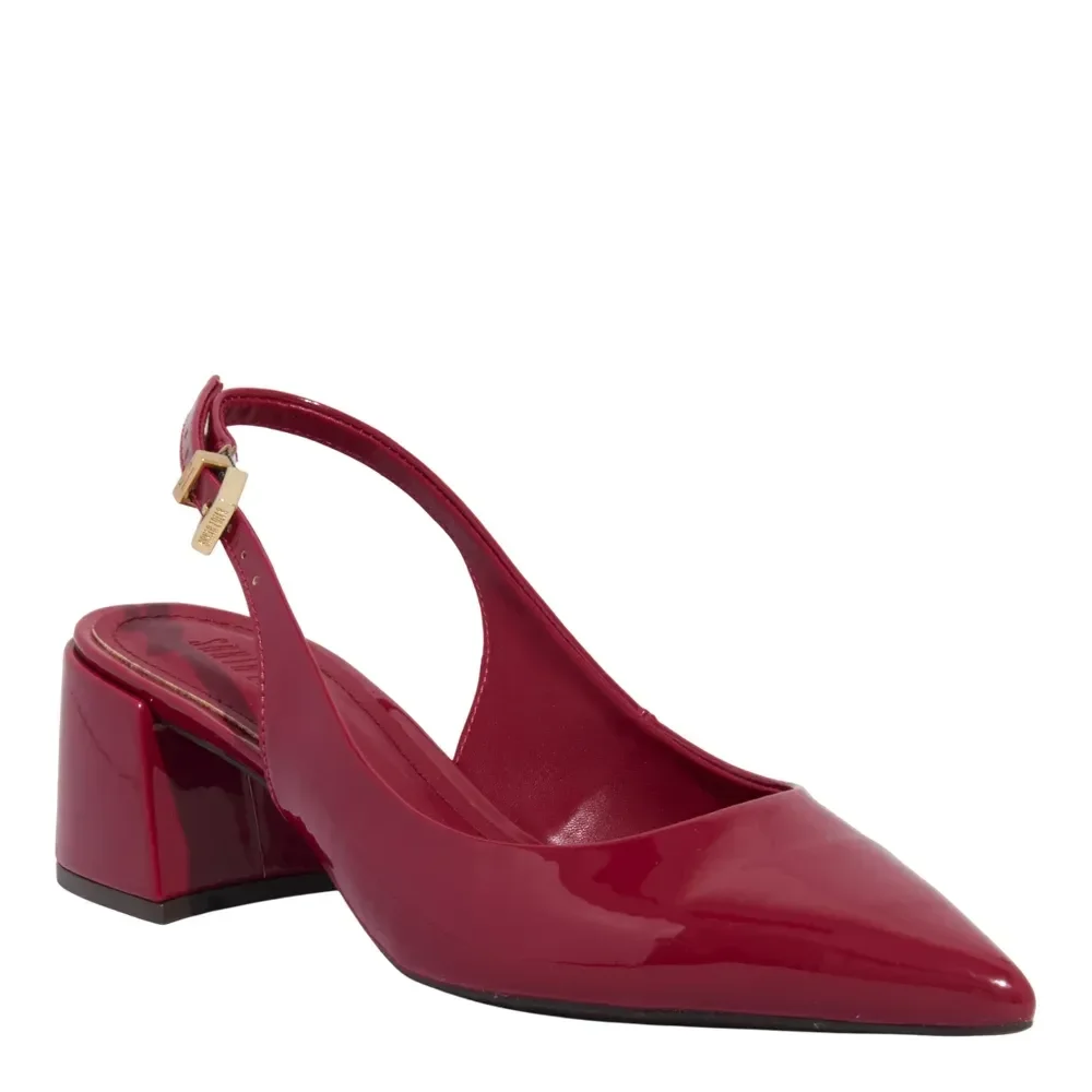 Scarpin Slingback Verniz Anzeli Vermelho Marsala Bico Fino Salto Grosso - vista 2 de 3