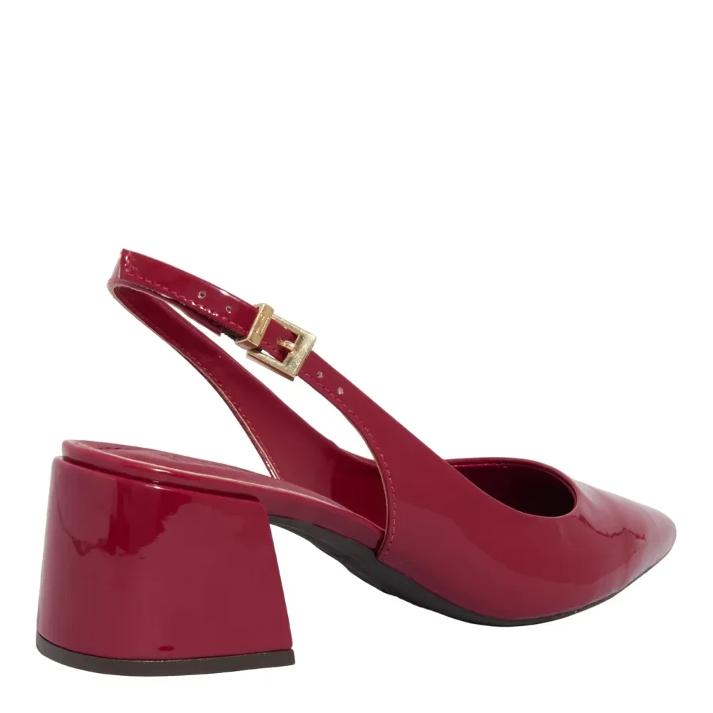 Scarpin Slingback Verniz Anzeli Vermelho Marsala Bico Fino Salto Grosso - vista 3 de 3