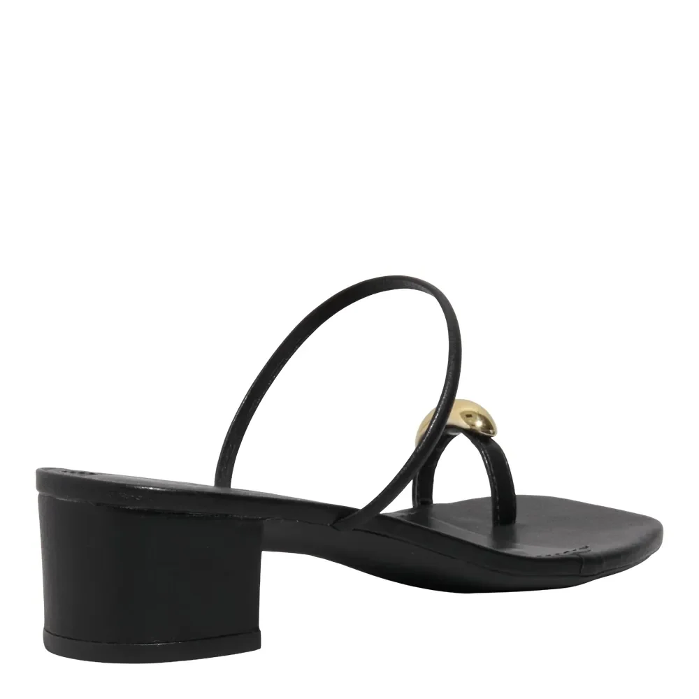 Mule Thong Napa Soft Preta Salto Bloco Baixo - vista 3 de 4