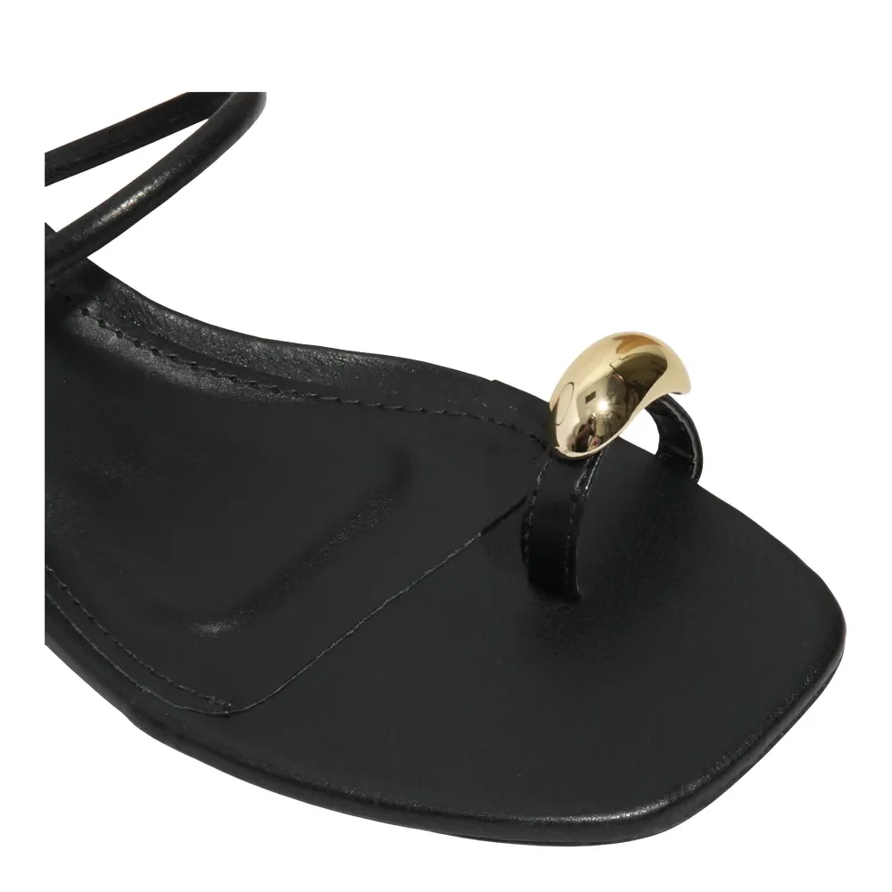 Mule Thong Napa Soft Preta Salto Bloco Baixo - vista 4 de 4