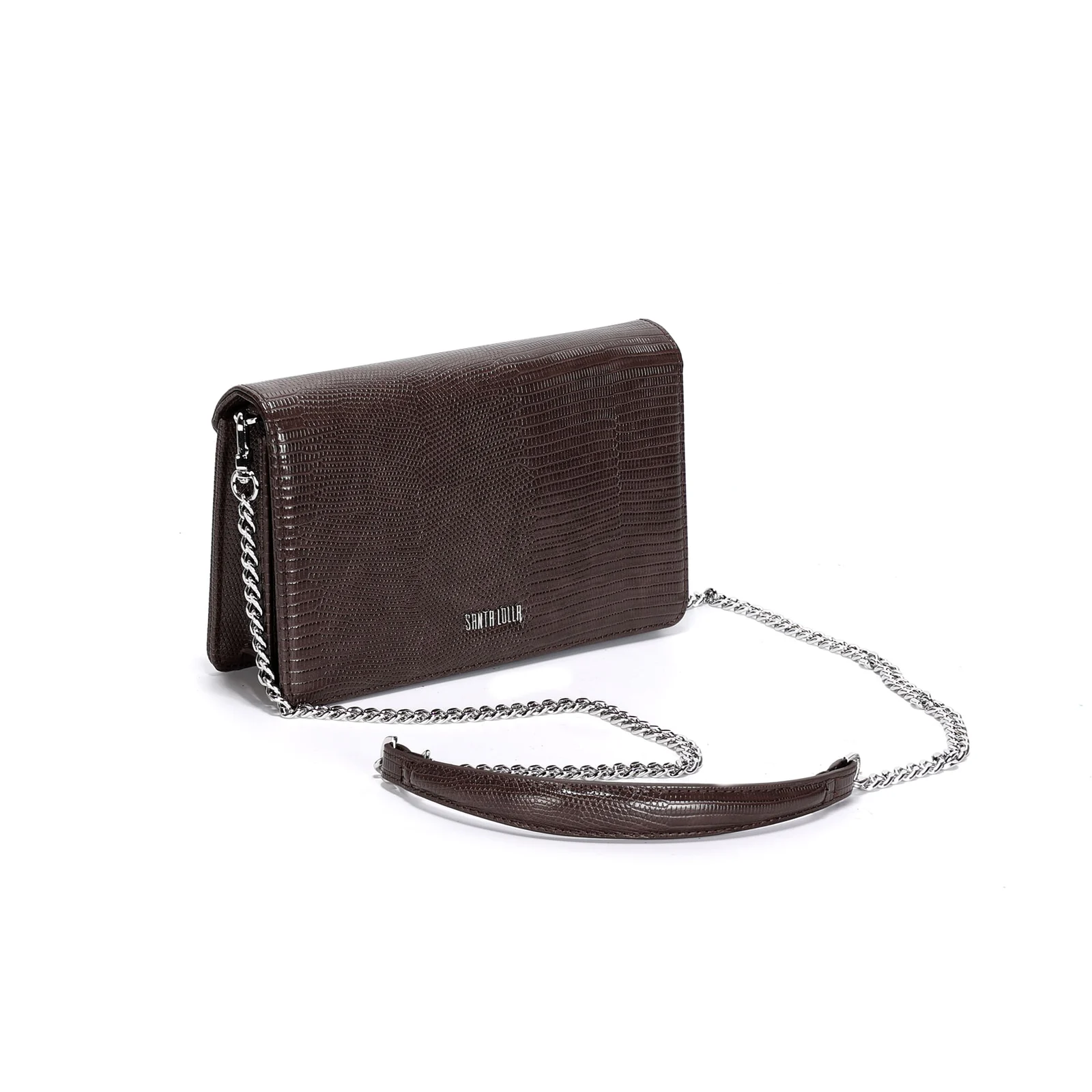 Bolsa Pequena Material Lizard Marrom Dark Alça Transversal Corrente - vista 2 de 3