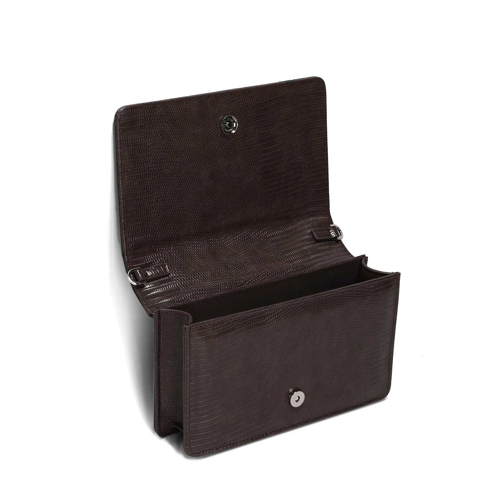 Bolsa Pequena Material Lizard Marrom Dark Alça Transversal Corrente - vista 3 de 3