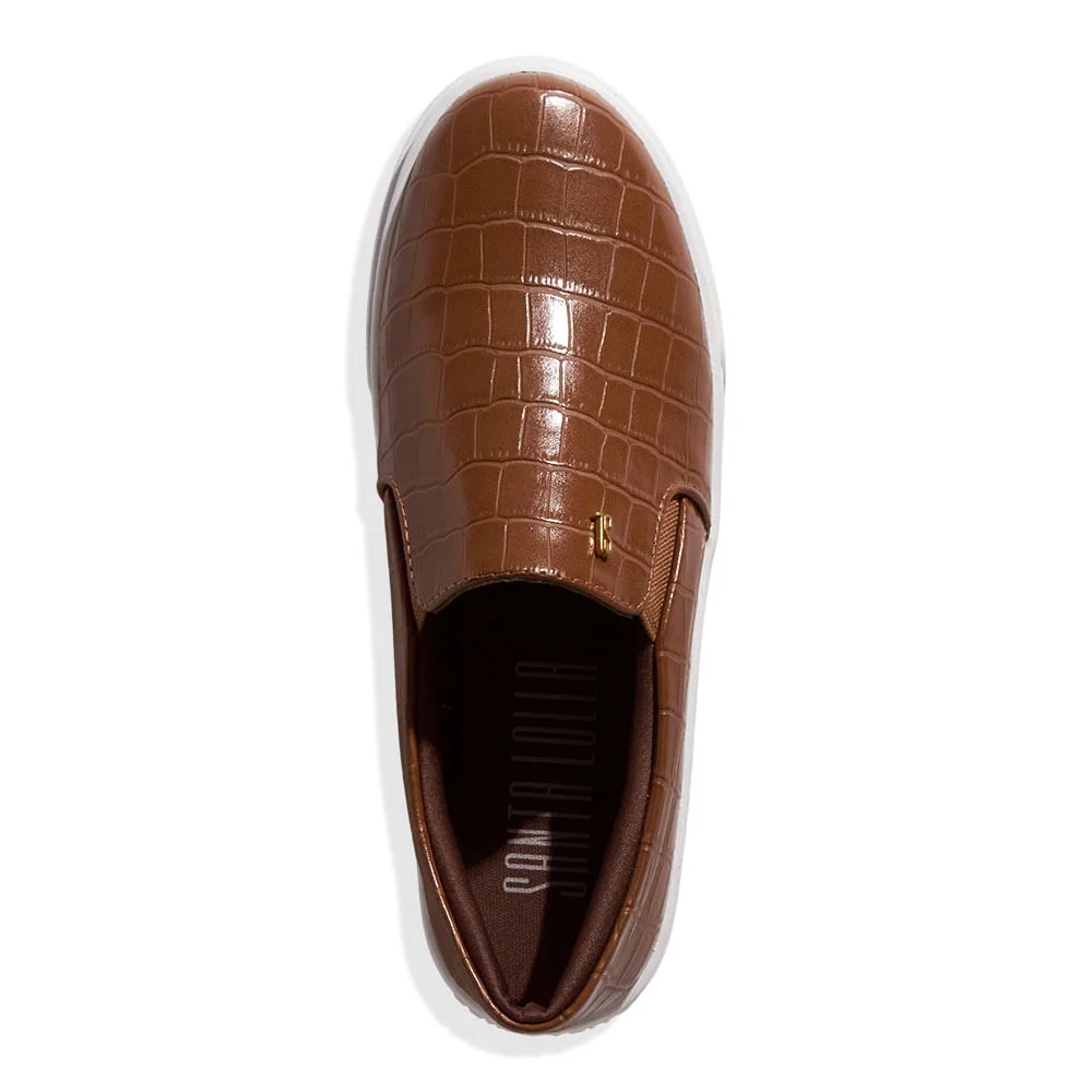 Tênis Slip On Croco Marrom - vista 3 de 4