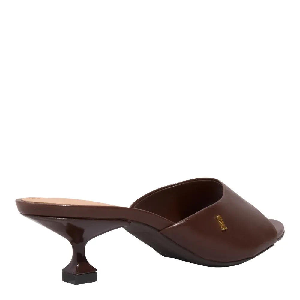 Mule Couro Premium Marrom Dark Salto Fino Baixo - vista 3 de 3
