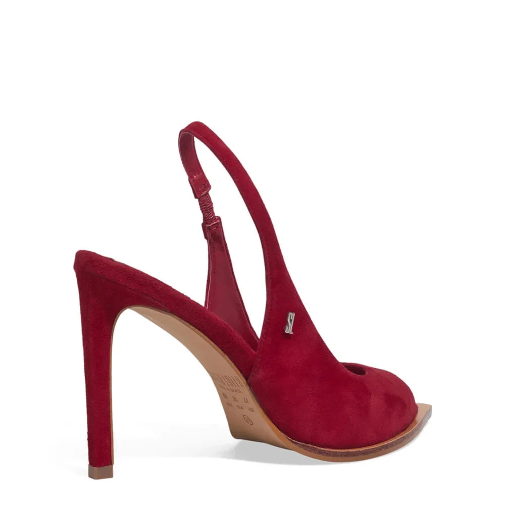 Sandália Peep Toe Couro Camurça Bico Folha Vermelha - vista 3 de 3