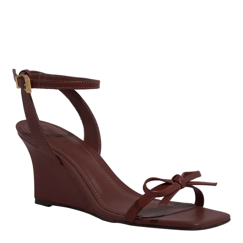 Sandália Anabela Couro Soft Marrom Terracota - vista 2 de 3