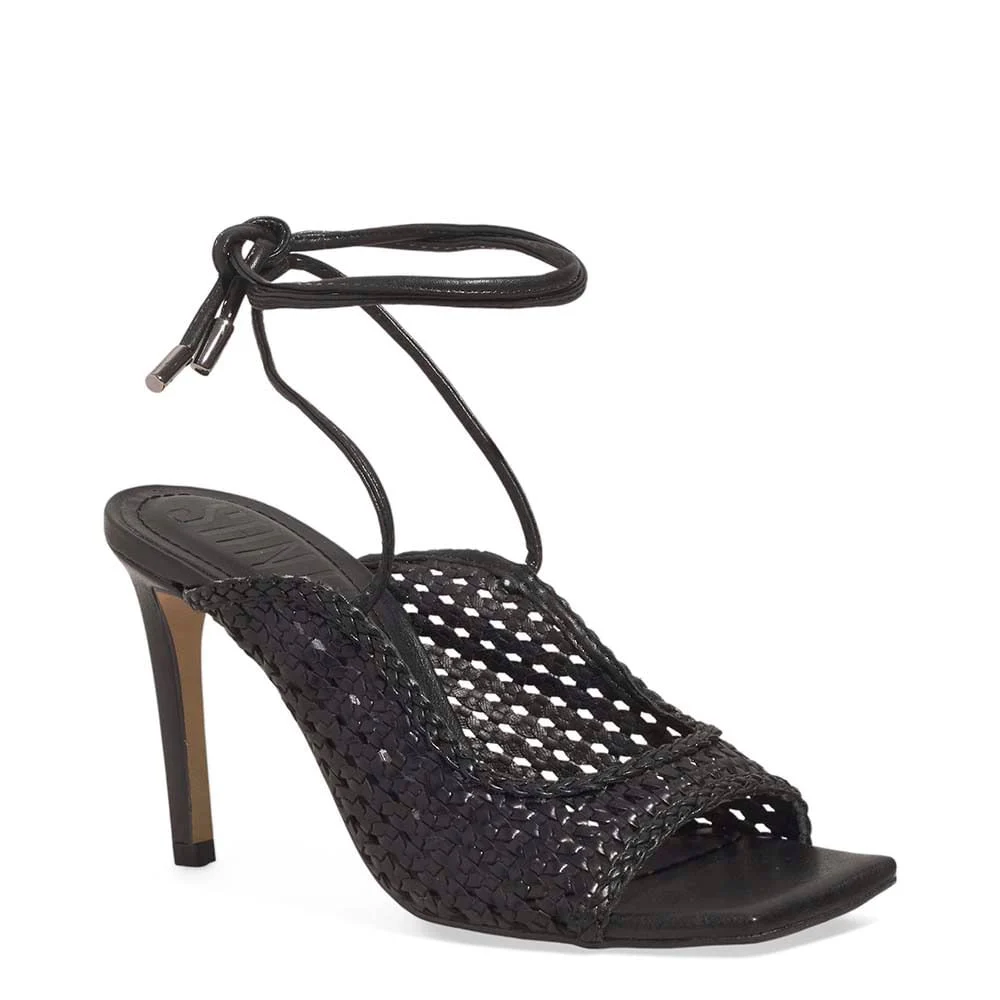 Sandália Peep Toe Amarração Tramado Preta - vista 2 de 3