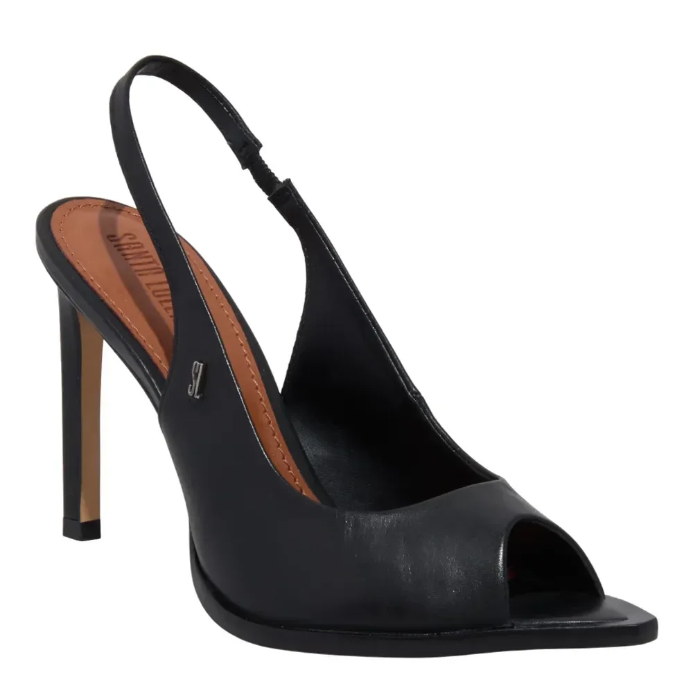 Sandália Peep Toe Couro Soft Bico Folha Preta - vista 2 de 3