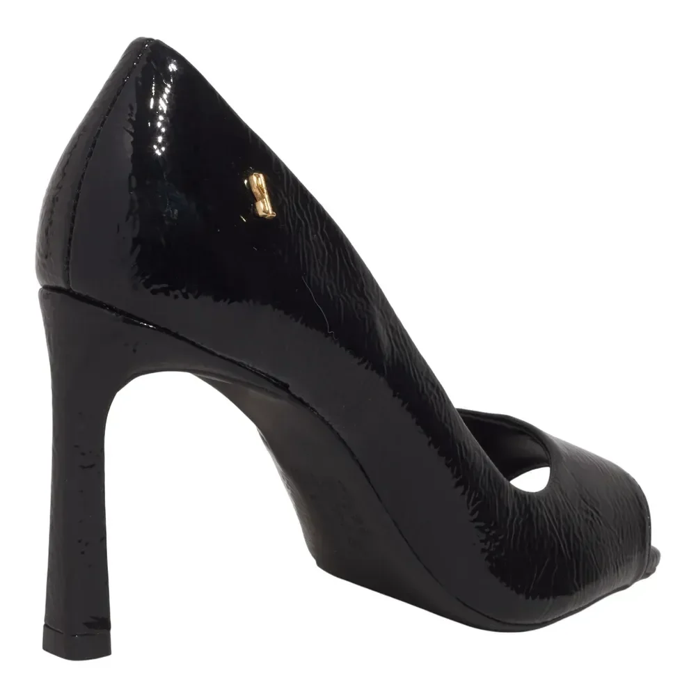 Sandália Peep Toe Verniz Bico Quadrado Preta - vista 3 de 3