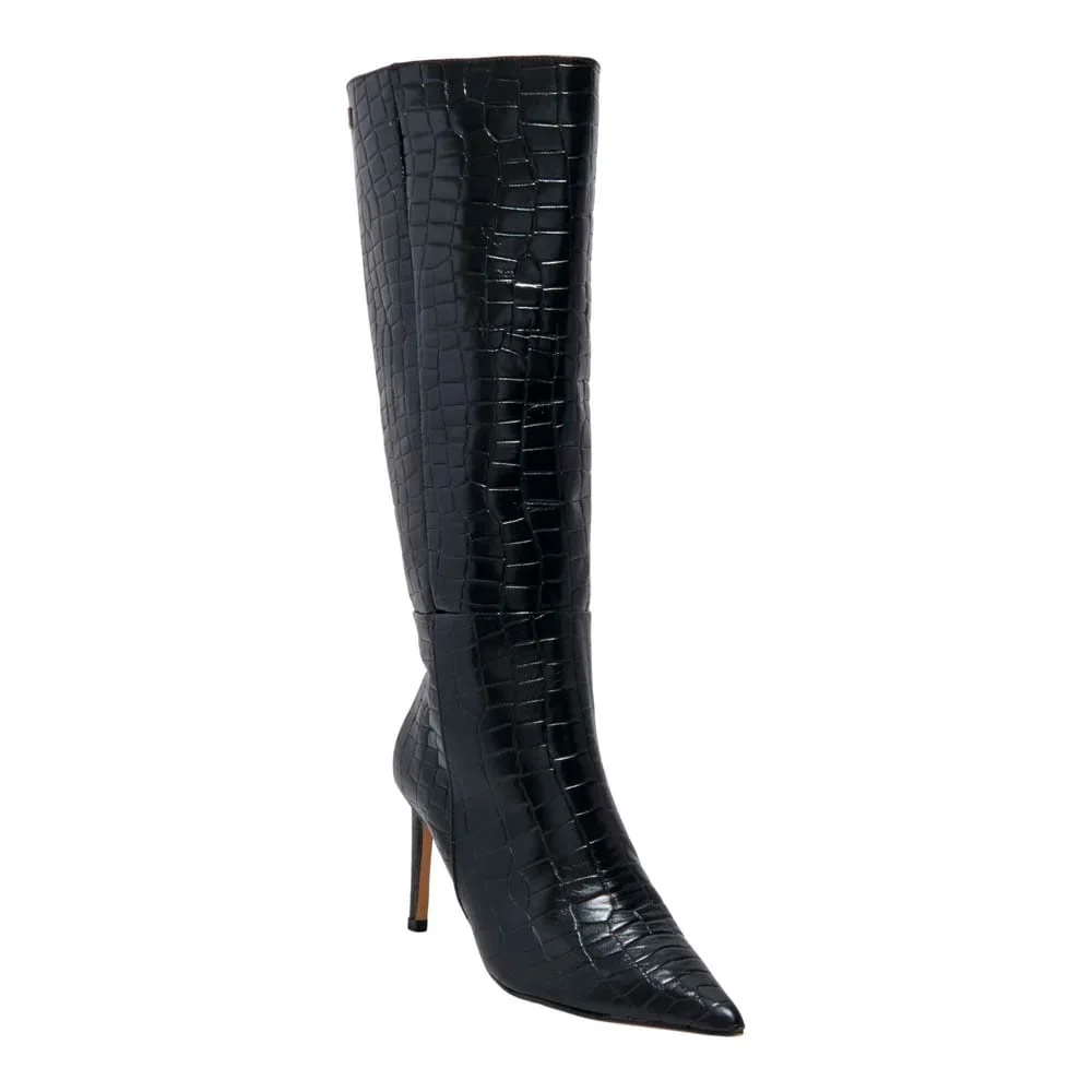 Bota Cano Longo Croco Italiano Bico Fino Preta - vista 2 de 3