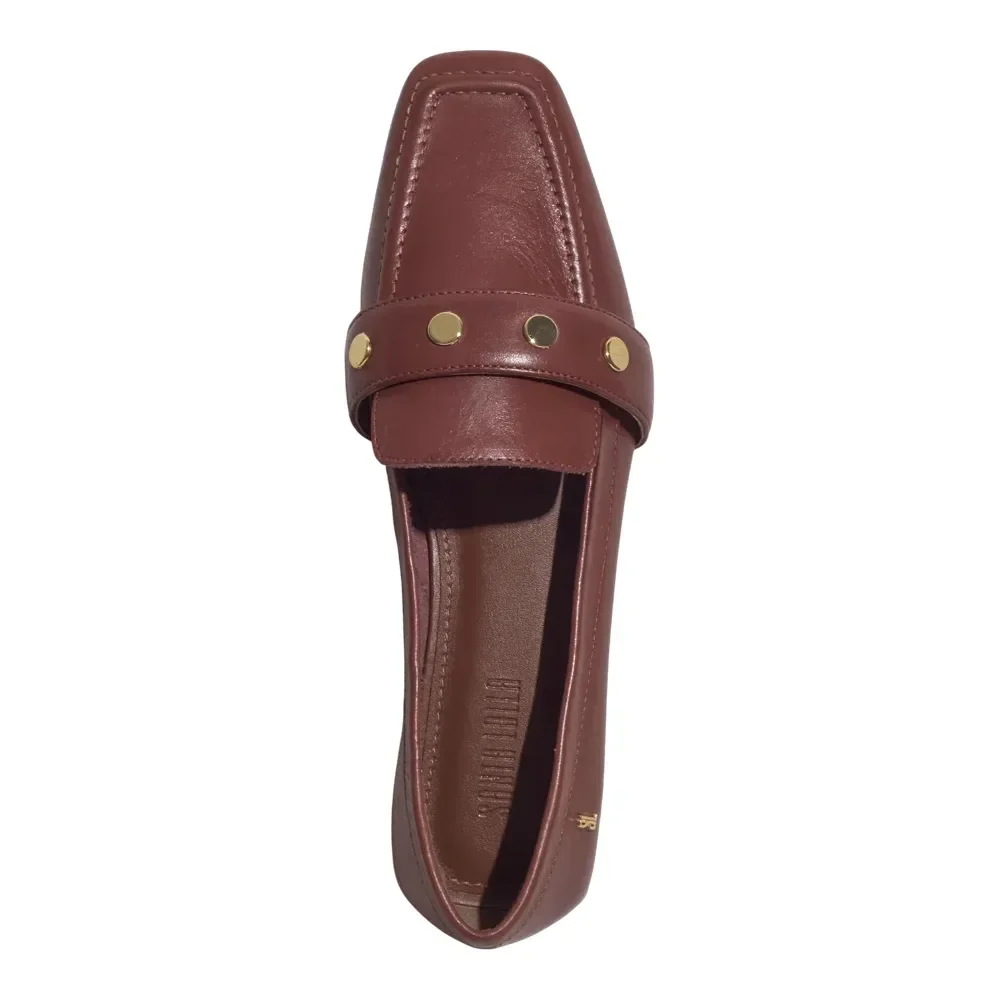 Mocassim Couro Soft Bico Quadrado Marrom Terracota - vista 4 de 4